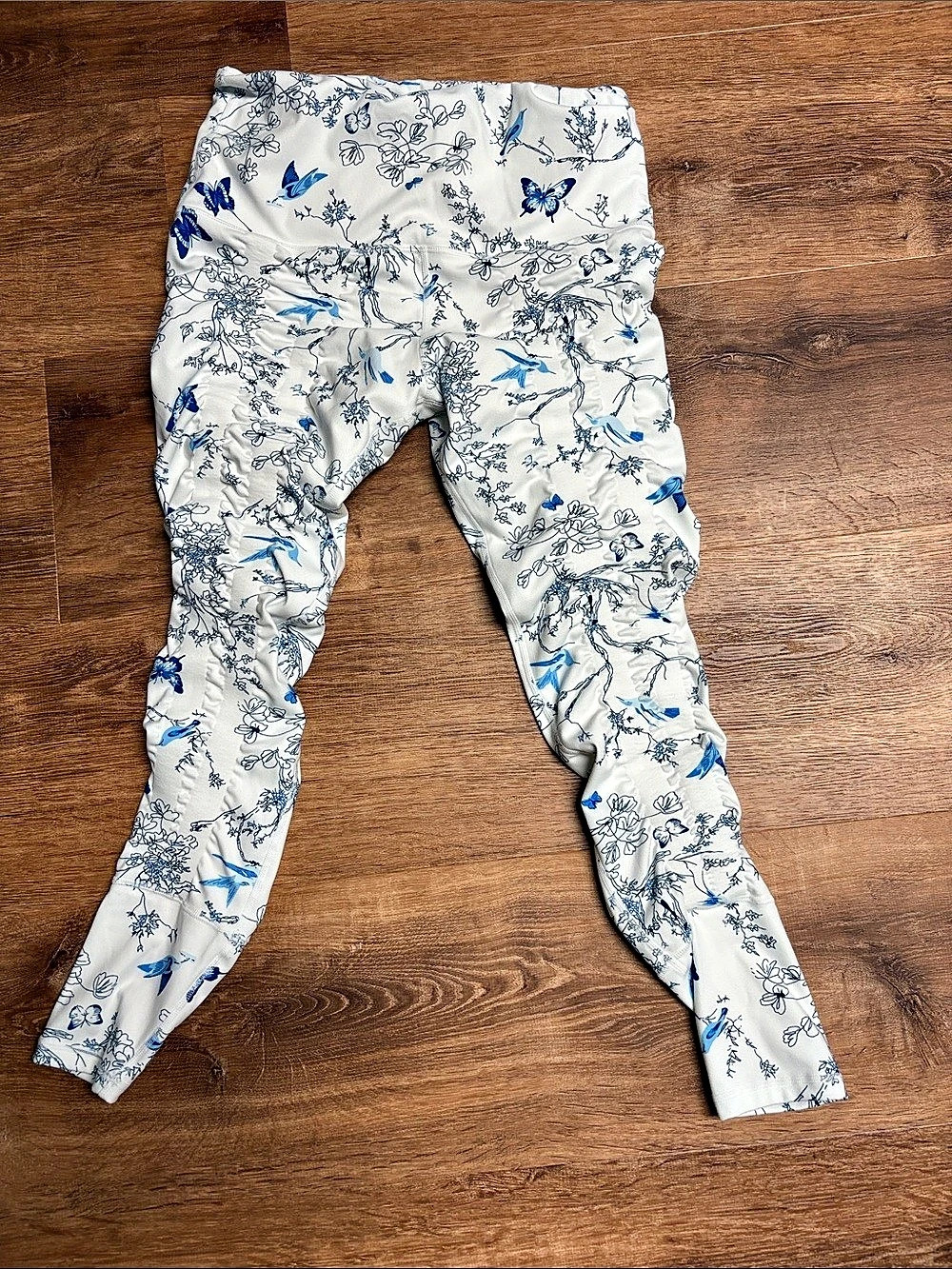 Sweetflexx Hi-Rise Resistance Leggings Floral White & Blue Size 10